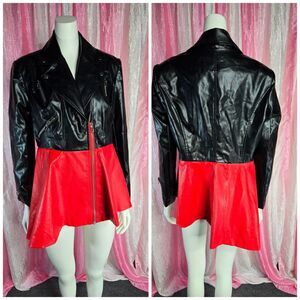 Dorinda Clark COLE Rose Collection Red & Black Moto Jacket Size XL